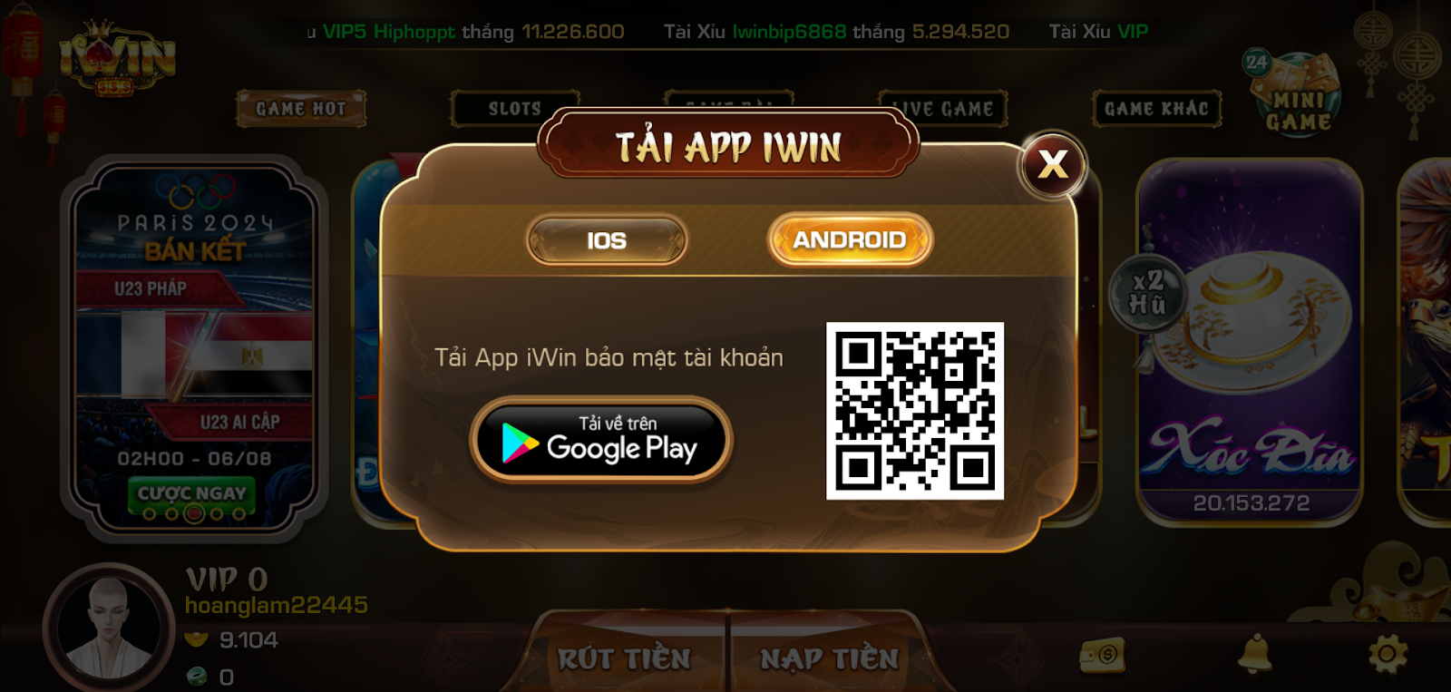 IWIN có hỗ trợ App trên IOS/APk